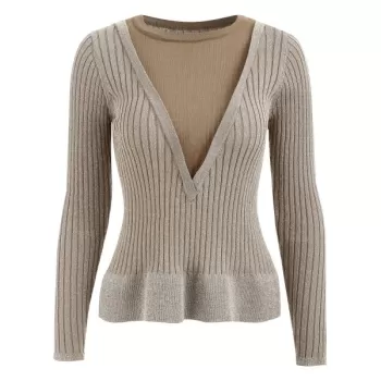 2 in 1 Ribbed Ruffle Hem Knitwear - Yellow