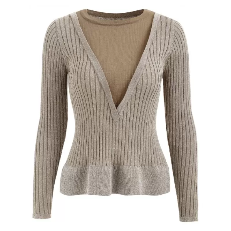 2 in 1 Ribbed Ruffle Hem Knitwear - Yellow