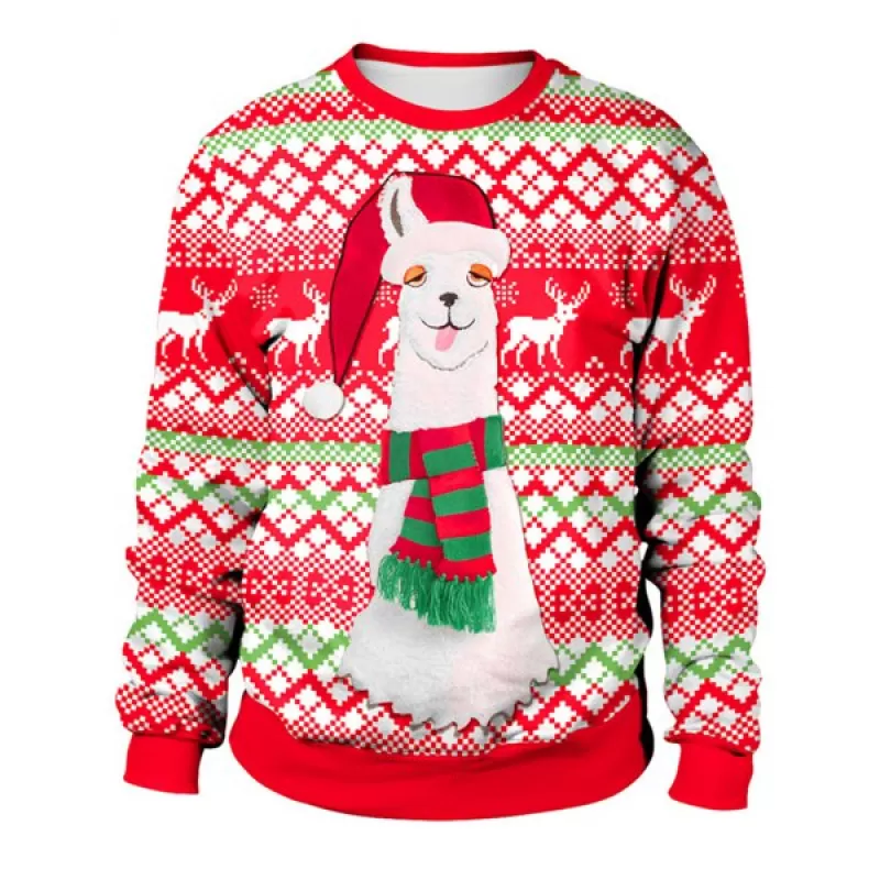 2018 new style Cute Xmas Party Women Sweatshirt ong Sleeves Round Neck Christmas Hedging - Red