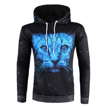 3D Animal Print Pullover Drawstring Hoodie - Dodger Blue