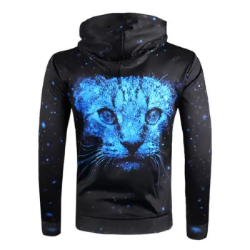 3D Animal Print Pullover Drawstring Hoodie - Dodger Blue