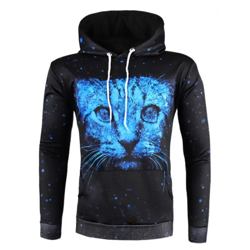 3D Animal Print Pullover Drawstring Hoodie - Dodger Blue