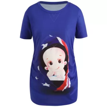 3D Maternity Baby Print T-shirt - Royal Blue