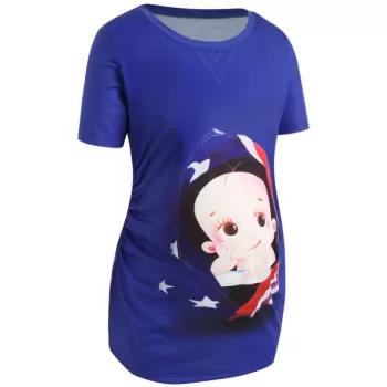 3D Maternity Baby Print T-shirt - Royal Blue