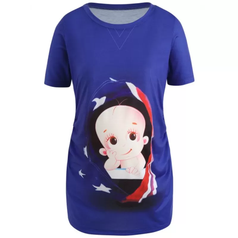 3D Maternity Baby Print T-shirt - Royal Blue