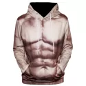 3D Muscle Print Pouch Pocket Funny Hoodie - Warm White