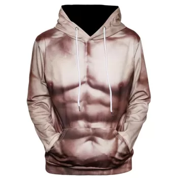 3D Muscle Print Pouch Pocket Funny Hoodie - Warm White