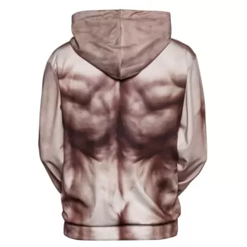 3D Muscle Print Pouch Pocket Funny Hoodie - Warm White