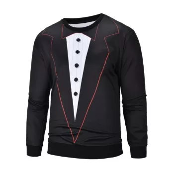 3D Printed Crew Neck Pullover Sweatshirt - Black