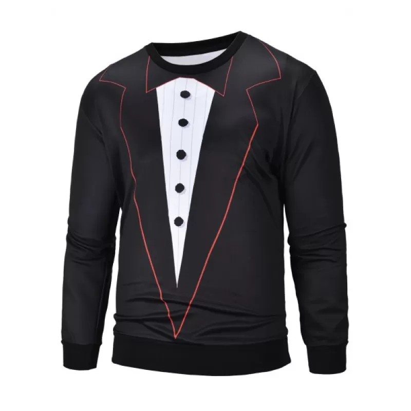 3D Printed Crew Neck Pullover Sweatshirt - Black