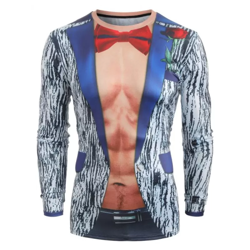 3D Rose Print Long leeve T-shirt - Multi-a