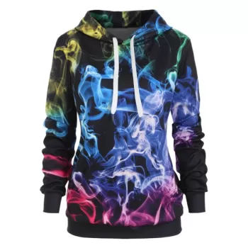 3D Smock Print Front Pocket Loose Hoodie -