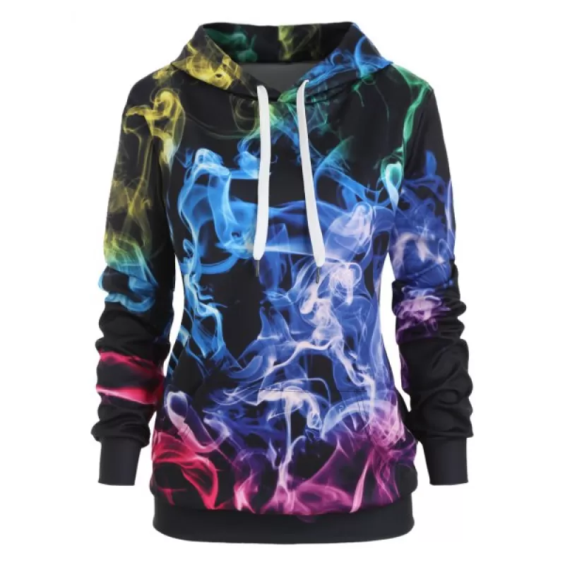 3D Smock Print Front Pocket Loose Hoodie -