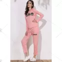 Active Emoji Printed Hooded Pullover Hoodie and Elastic Waist Pants Twinset For Women - Pink