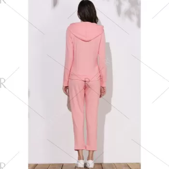 Active Emoji Printed Hooded Pullover Hoodie and Elastic Waist Pants Twinset For Women - Pink