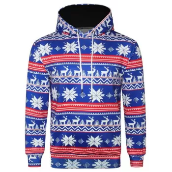 Allover nowflake Print Big Pocket Hoodie - Ocean Blue