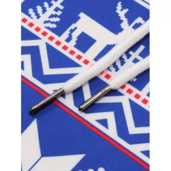 Allover nowflake Print Big Pocket Hoodie - Ocean Blue