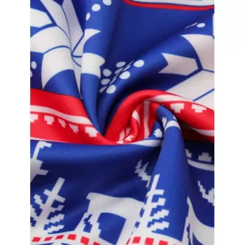 Allover nowflake Print Big Pocket Hoodie - Ocean Blue