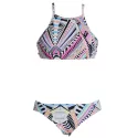 Alluring Colored Geometry Print Spaghetti Strap Women's Bikini Set - Pink