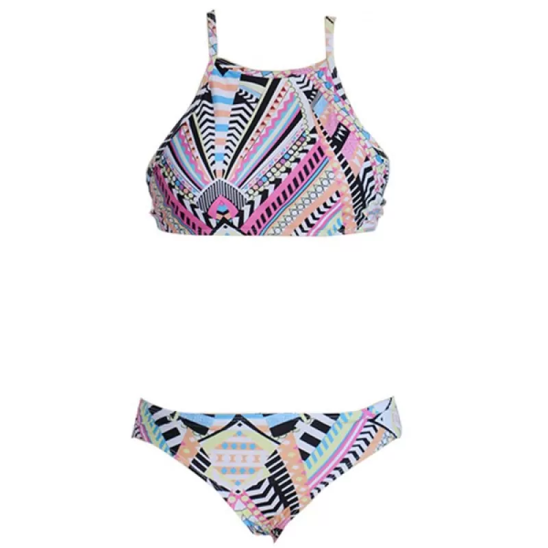 Alluring Colored Geometry Print Spaghetti Strap Women's Bikini Set - Pink