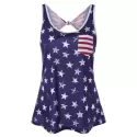 American Flag Backless Tank Top with Bowknot - Navy Blue