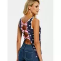 American Flag Backless Tank Top with Bowknot - Navy Blue