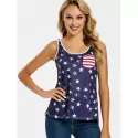 American Flag Backless Tank Top with Bowknot - Navy Blue