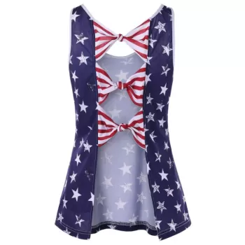 American Flag Backless Tank Top with Bowknot - Navy Blue