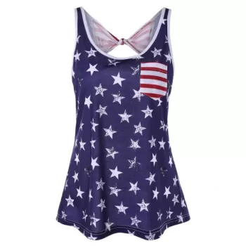 American Flag Backless Tank Top with Bowknot - Navy Blue