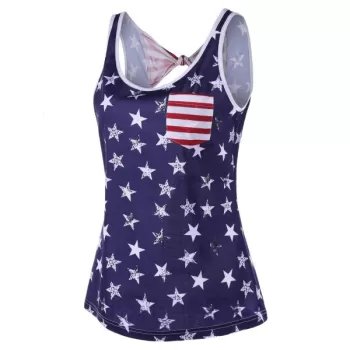 American Flag Backless Tank Top with Bowknot - Navy Blue