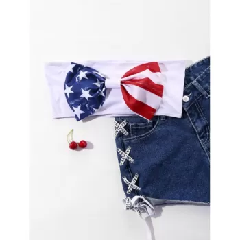 American Flag Bowknot Crop Top -