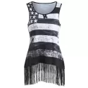 American Flag Tank Top with Fringe - Black