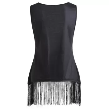American Flag Tank Top with Fringe - Black
