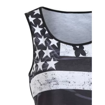 American Flag Tank Top with Fringe - Black
