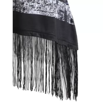 American Flag Tank Top with Fringe - Black