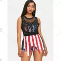 American Flag Two Piece Tops - Black
