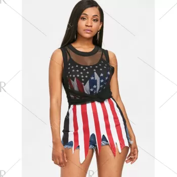 American Flag Two Piece Tops - Black
