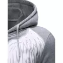 Angel Wings Print Zipper Drawstring Hoodie - Light Gray