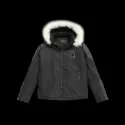 Applique Faux Fur Hoodie PU Parka Coat - Black