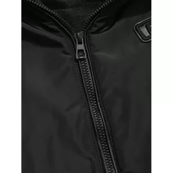 Applique Faux Fur Hoodie PU Parka Coat - Black