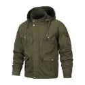 Applique Zipper Casual Hooded Jacket - Army Green