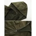 Applique Zipper Casual Hooded Jacket - Army Green