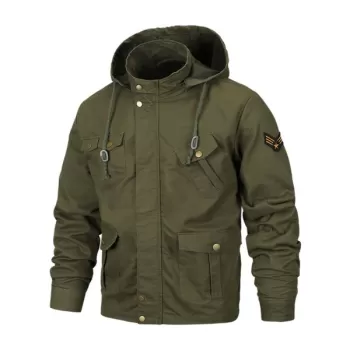 Applique Zipper Casual Hooded Jacket - Army Green