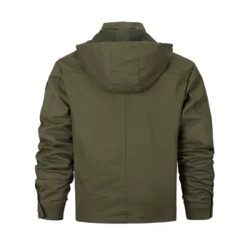 Applique Zipper Casual Hooded Jacket - Army Green