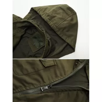 Applique Zipper Casual Hooded Jacket - Army Green