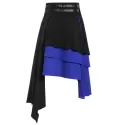 Asymmetric Faux eather Insert ayered Gothic Skirt - Black