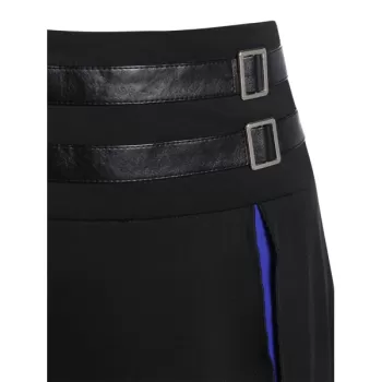 Asymmetric Faux eather Insert ayered Gothic Skirt - Black