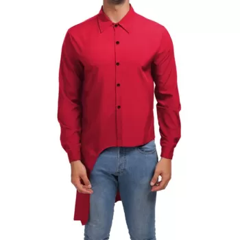 Asymmetric High Low Hem Solid Shirt - Red