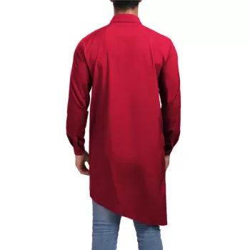 Asymmetric High Low Hem Solid Shirt - Red