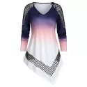 Asymmetric Hollow Out Ombre T Shirt -